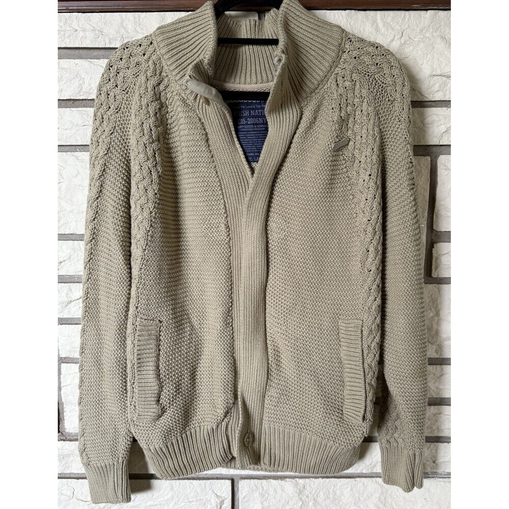 VTG Parish Nation E05-2006 NY Fisherman Cardigan Mens Large Cream Cable Knit